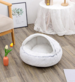 2-in-1 Plush Pet Bed – Cozy Round Winter Nest for Cats & Dogs!