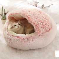 2-in-1 Plush Pet Bed – Cozy Round Winter Nest for Cats & Dogs!