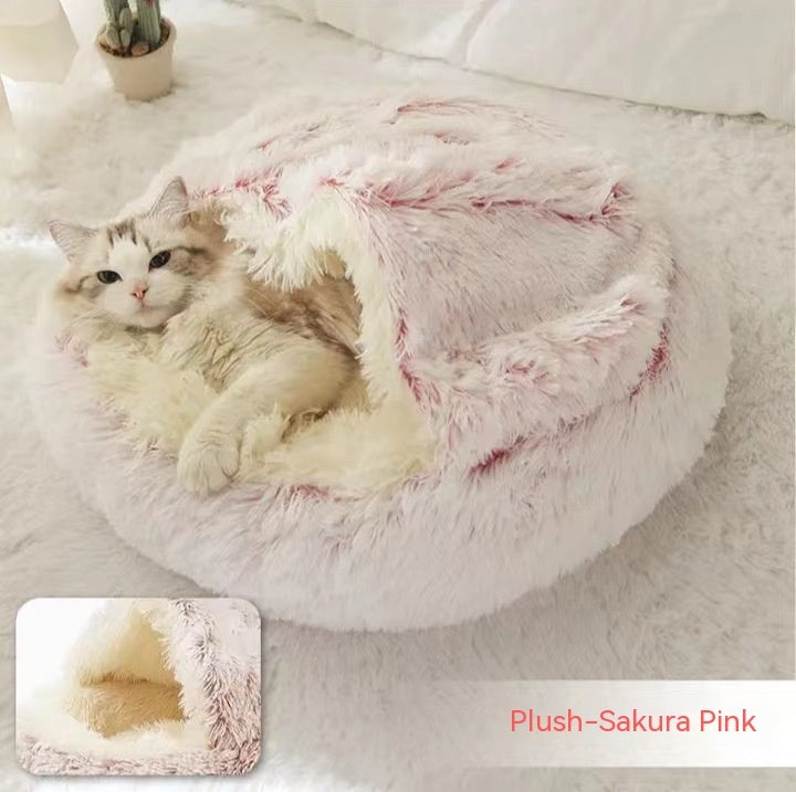 2-in-1 Plush Pet Bed – Cozy Round Winter Nest for Cats & Dogs!