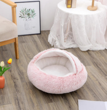 2-in-1 Plush Pet Bed – Cozy Round Winter Nest for Cats & Dogs!