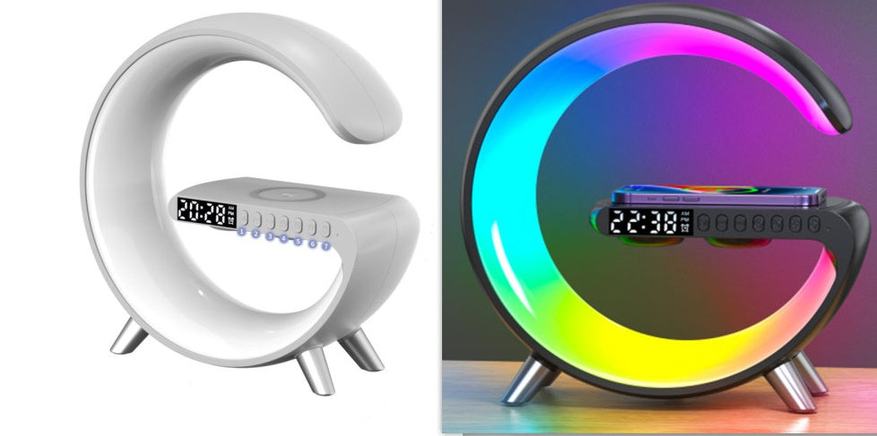 Smart G-Shaped LED Lamp – Bluetooth Speaker & Wireless Charger in One!