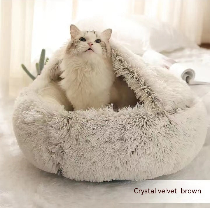 2-in-1 Plush Pet Bed – Cozy Round Winter Nest for Cats & Dogs!