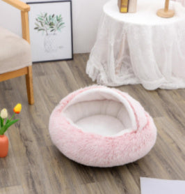 2-in-1 Plush Pet Bed – Cozy Round Winter Nest for Cats & Dogs!