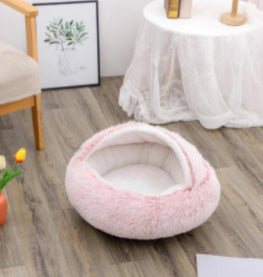 2-in-1 Plush Pet Bed – Cozy Round Winter Nest for Cats & Dogs!