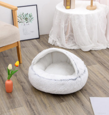 2-in-1 Plush Pet Bed – Cozy Round Winter Nest for Cats & Dogs!