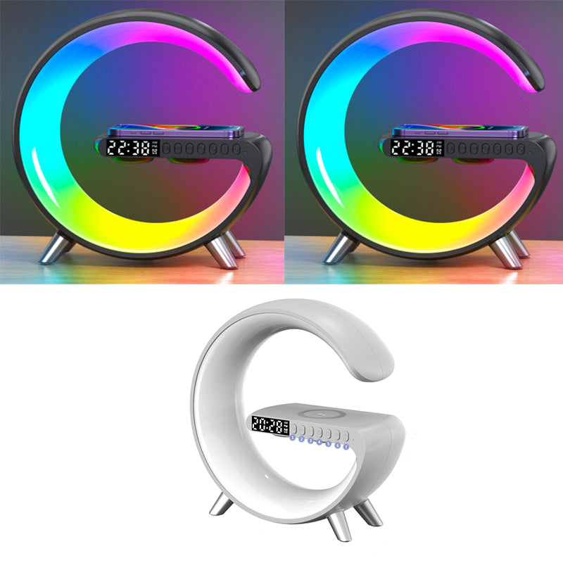 Smart G-Shaped LED Lamp – Bluetooth Speaker & Wireless Charger in One!