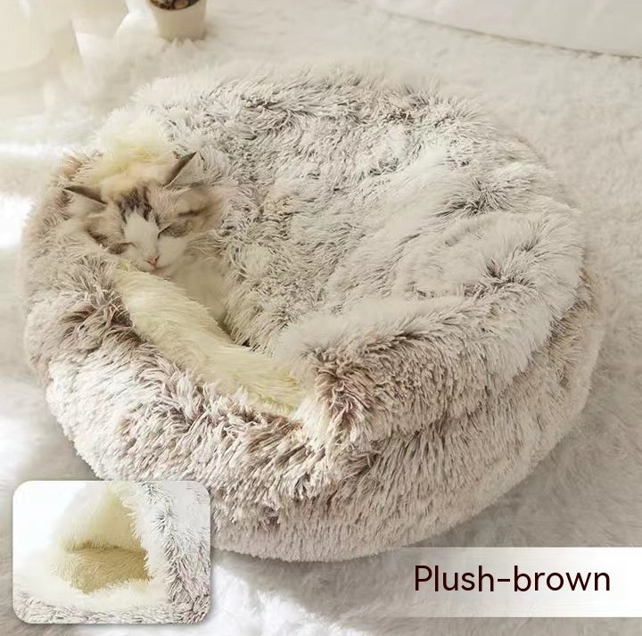 2-in-1 Plush Pet Bed – Cozy Round Winter Nest for Cats & Dogs!